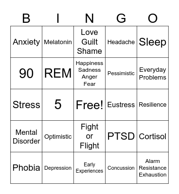 Mental Health Bingo Card