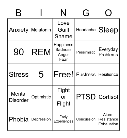 Mental Health Bingo Card