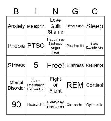 Mental Health Bingo Card