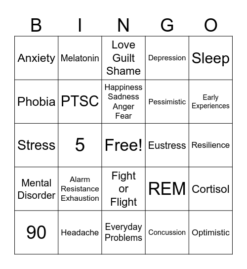 Mental Health Bingo Card