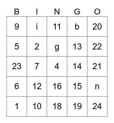 Untitled Bingo Card