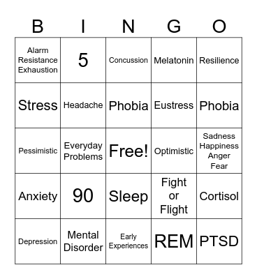 Mental Health Bingo Card