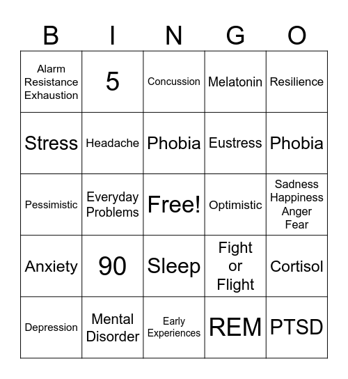 Mental Health Bingo Card
