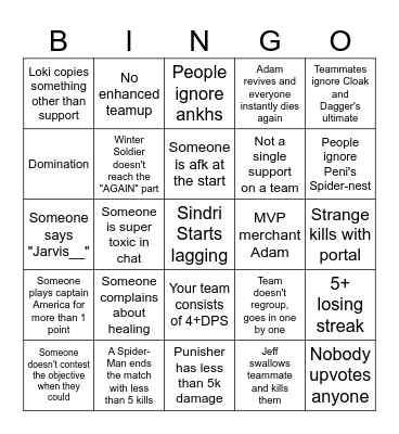 Marvel Rivals Bingo Card