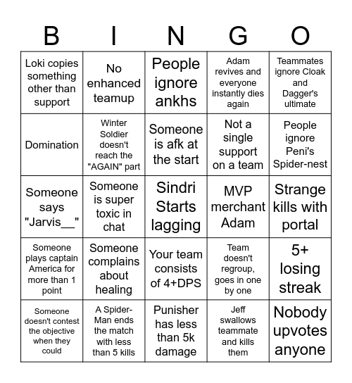 Marvel Rivals Bingo Card
