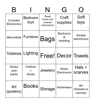 Decluttering Bingo Card