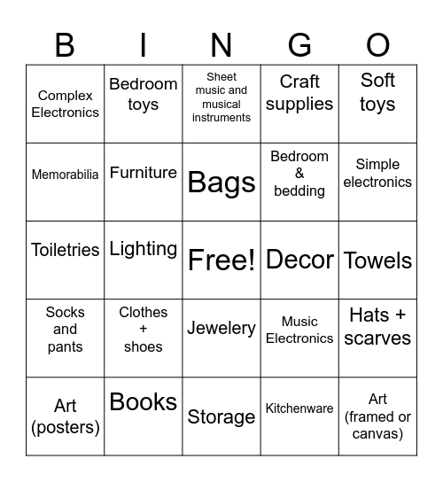Decluttering Bingo Card