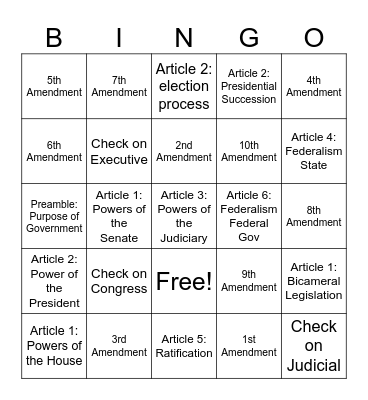 Constitution Bingo Card