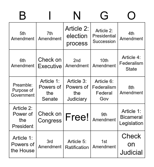 Constitution Bingo Card