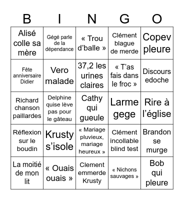 Mariage C&A Z Bingo Card