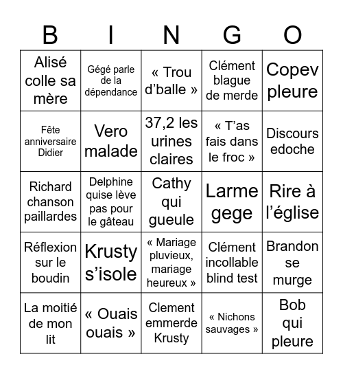 Mariage C&A Z Bingo Card