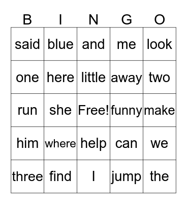 Word Bingo Card