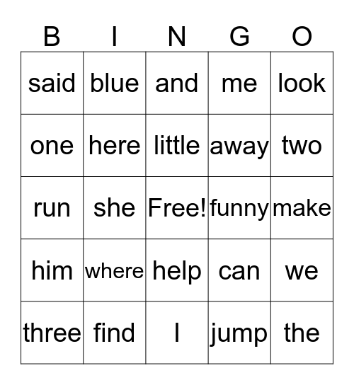 Word Bingo Card