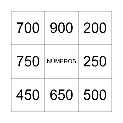 Los números 0-1000 Bingo Card