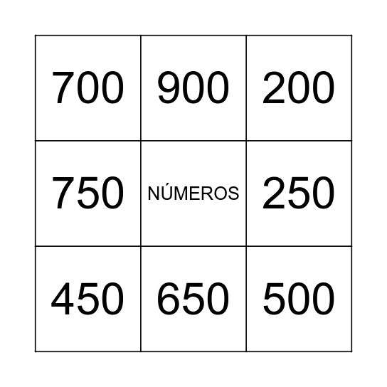 Los números 0-1000 Bingo Card