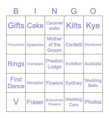 Wedding Bingo Card