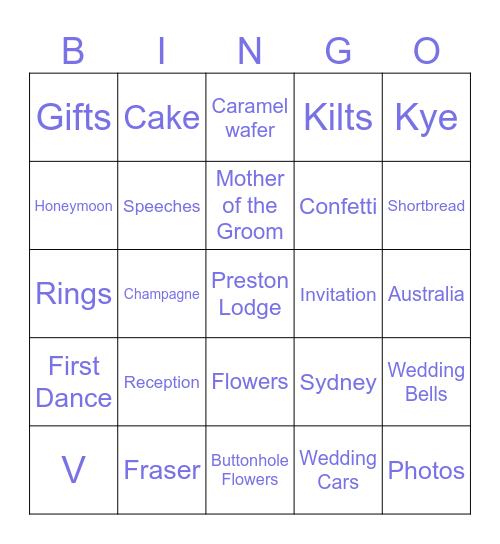 Wedding Bingo Card