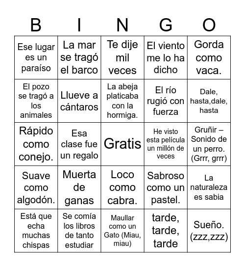 Lotería  -  Figuras Retóricas Bingo Card