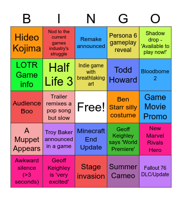 GamesCom Bingo Card