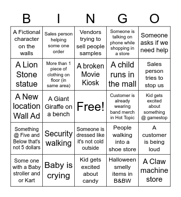 Mall Bingo Card