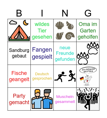 Hast du das in den Sommerferien gemacht? Bingo Card
