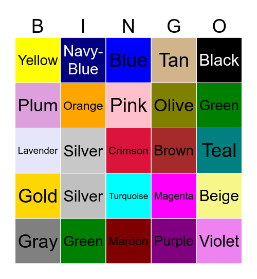 Colors Bingo Card