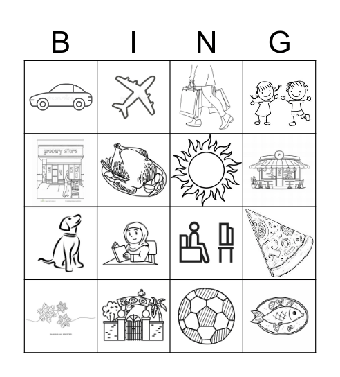 English Words Bingo Card