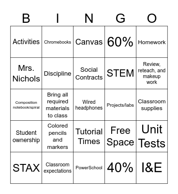 Syllabus Bingo Card