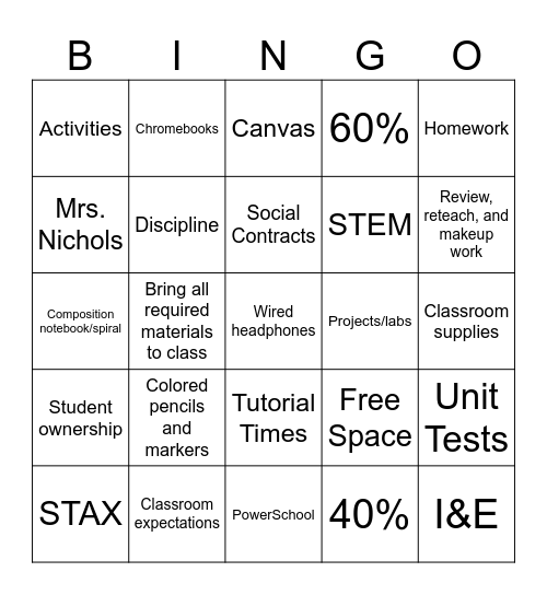 Syllabus Bingo Card