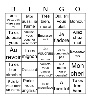 Nanette's French love phrases Bingo Card
