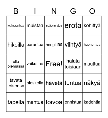 s-päätteiset verbit Bingo Card