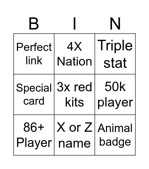 FUT bingo Card