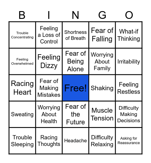 Anxiety Bingo Card