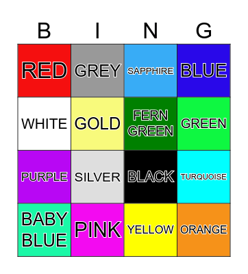 COLOURS AND NUMBERS Bingo Card