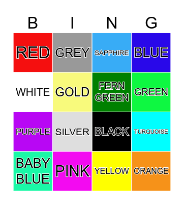 COLOURS AND NUMBERS Bingo Card
