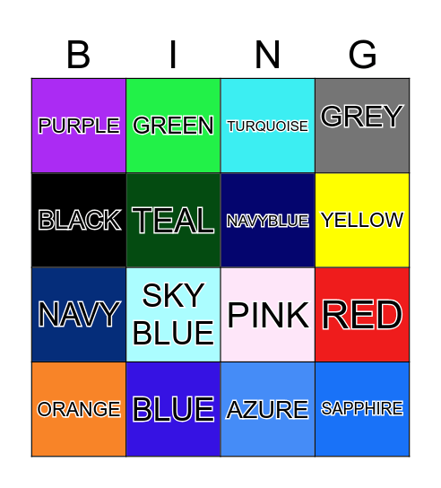 COLOURS AND NUMBERS Bingo Card