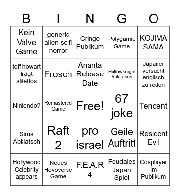 GC Opening Live Bingo Card