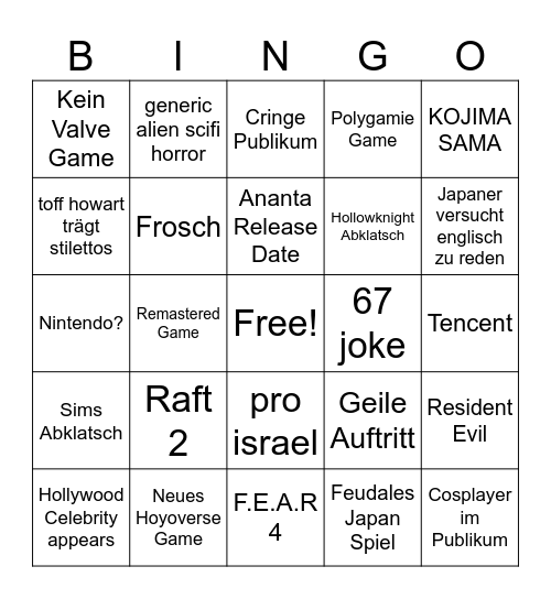 GC Opening Live Bingo Card