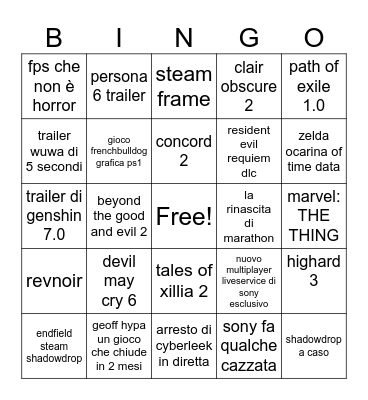 GAMESCOM FILMACCI BINGO Card
