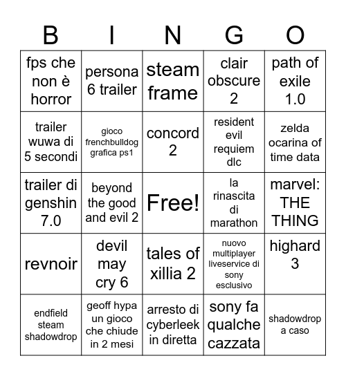 GAMESCOM FILMACCI BINGO Card