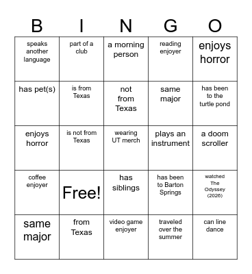 Human Bingo! Bingo Card