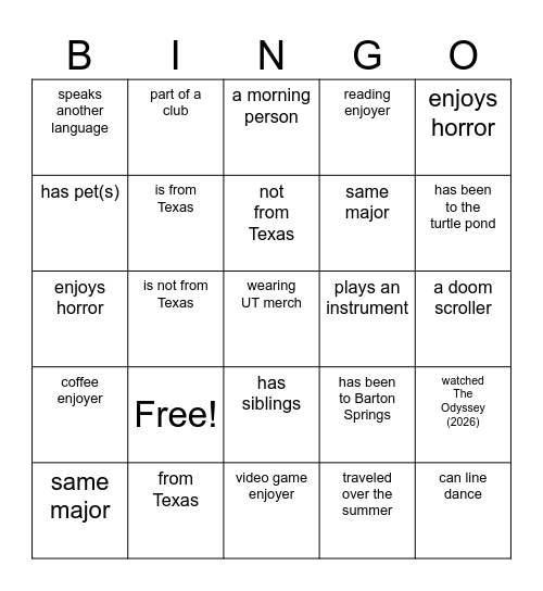 Human Bingo! Bingo Card