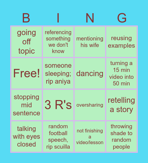 physics bingo, rip sak Bingo Card