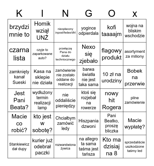 Projekt oświetlenia Bingo Card