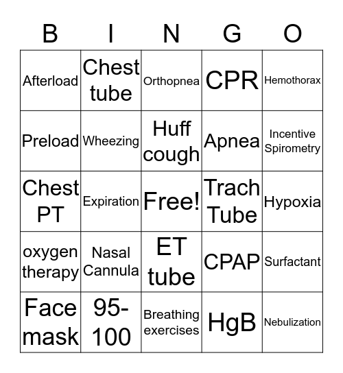 Oxygen Bingo Card