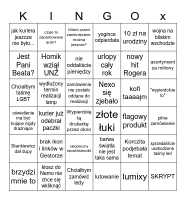 Projekt oświetlenia Bingo Card