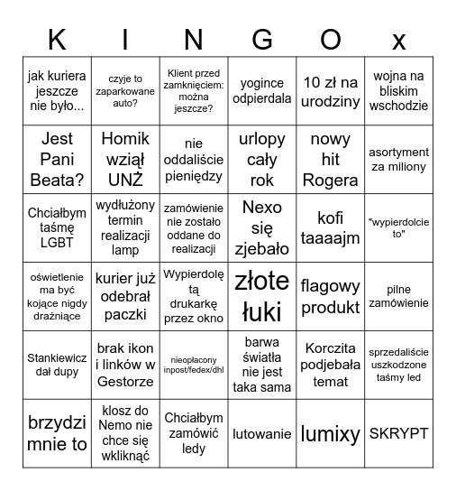 Projekt oświetlenia Bingo Card