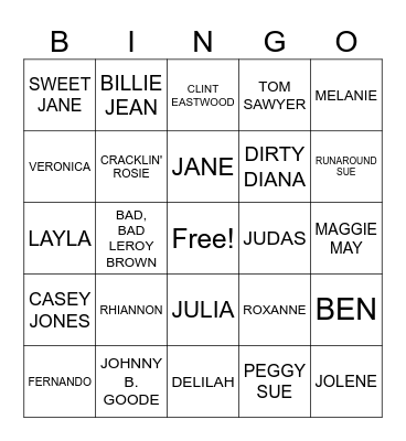Name songs Bingo Card