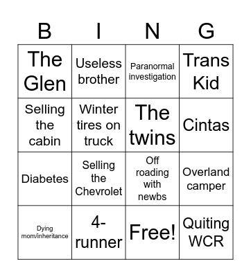 JJ Roadtrip Bingo Card