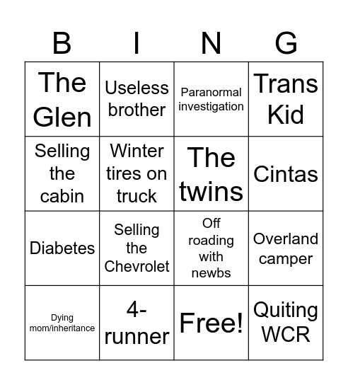 JJ Roadtrip Bingo Card